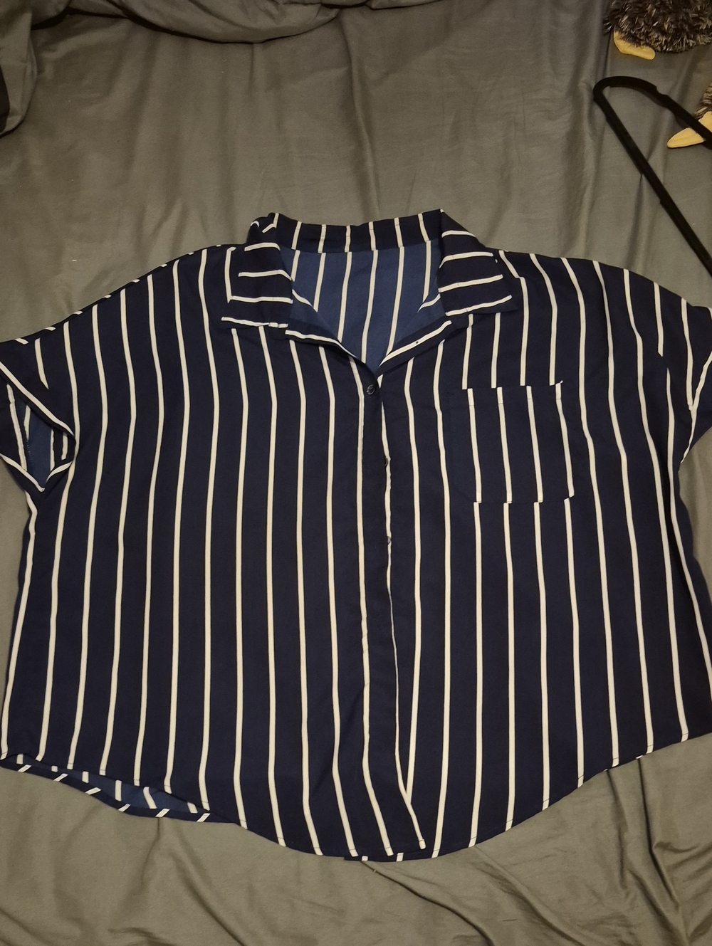 SHEIN Curve Navy & White Striped Button Front Top